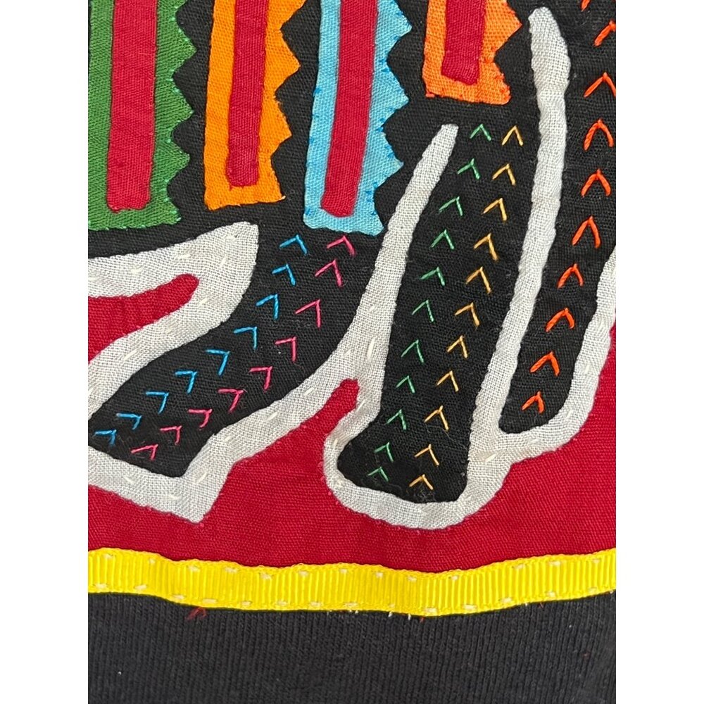 Handmade Gildan Black Cotton T-Shirt Youth Medium 10, 12 Mola Applique Gift - Picture 7 of 9